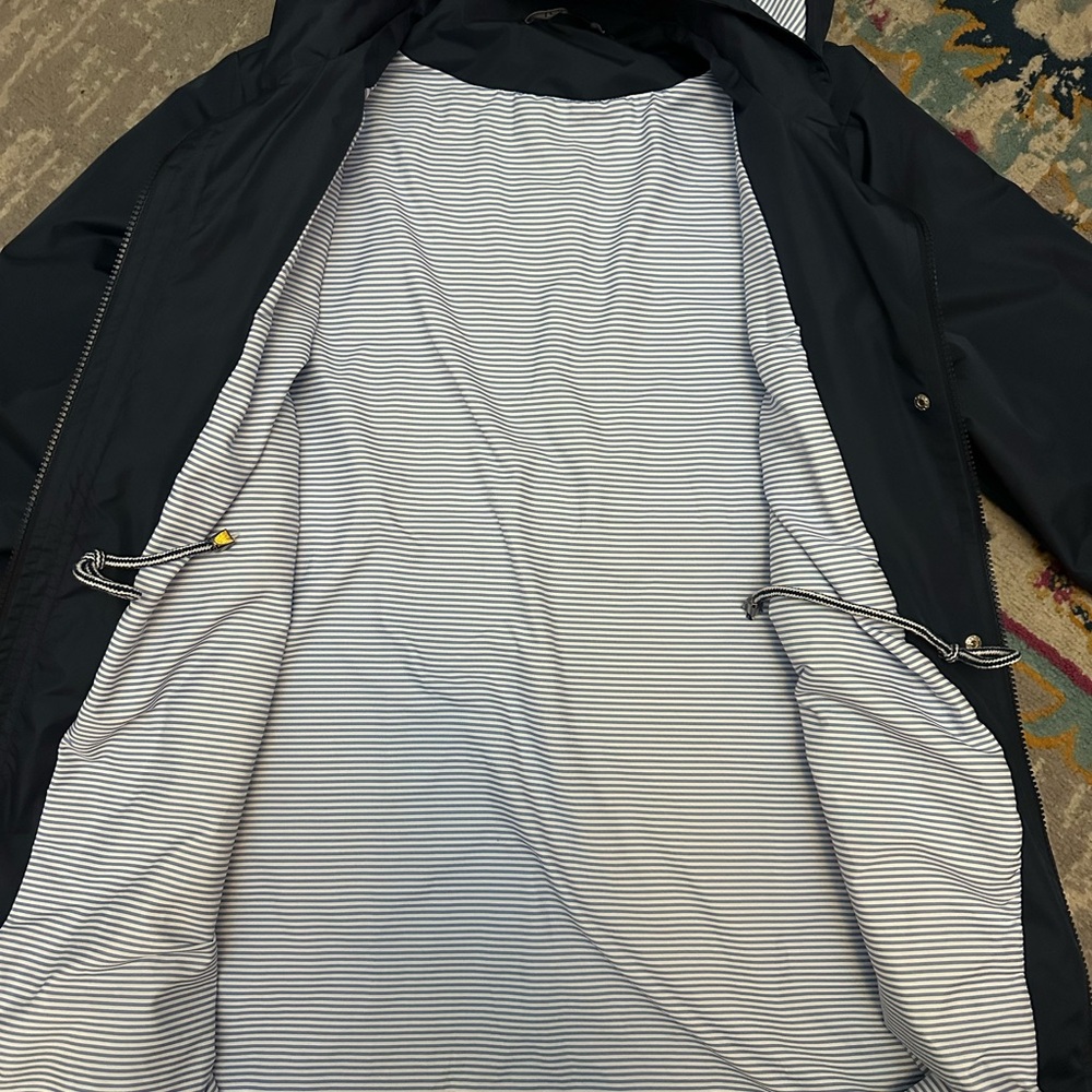 Women's Waterproof Raincoat, Lined, Hooded Windbreaker, XL Navy Blue - Picture 4 of 5